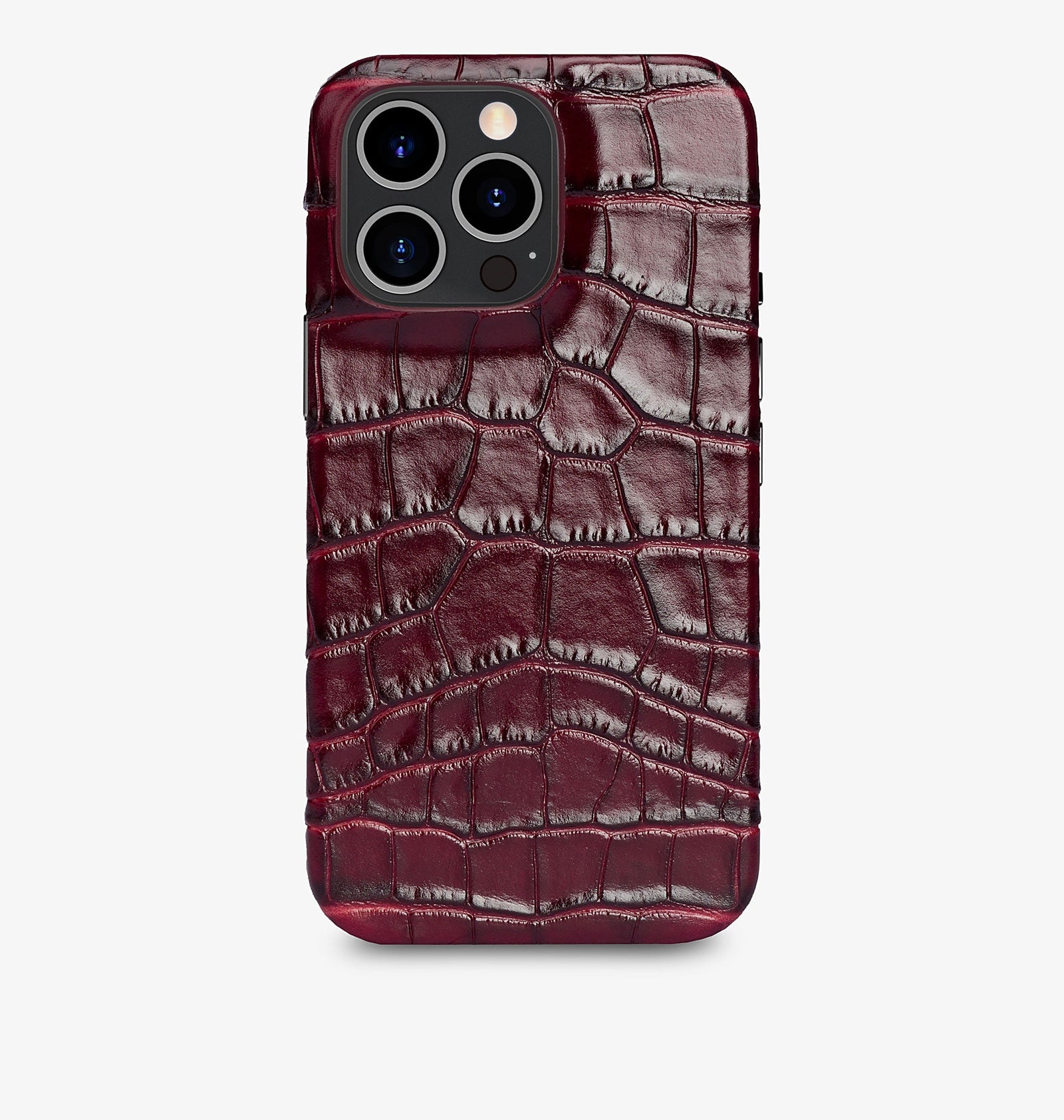 iPhone 15 Pro Max — Vitello stampato coccodrillo — Bordeaux lucido — Visualizza immagine 1