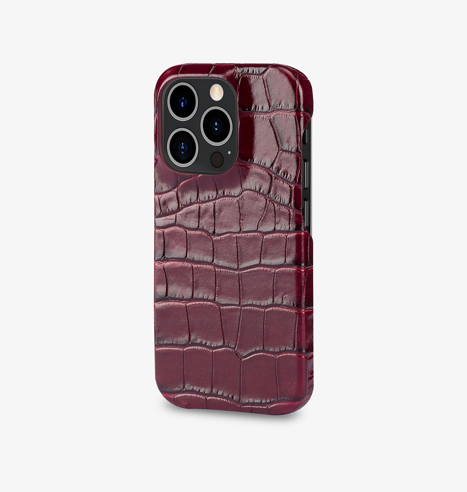iPhone 15 Pro — Vitello stampato coccodrillo — Bordeaux lucido — Visualizza immagine 2