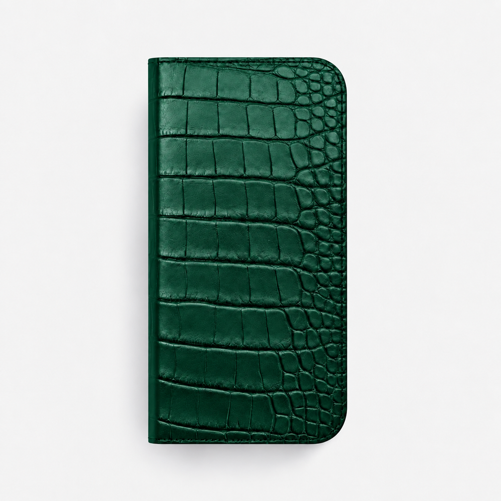 iPhone 16 Pro — Folio Alligatore — Verde scuro