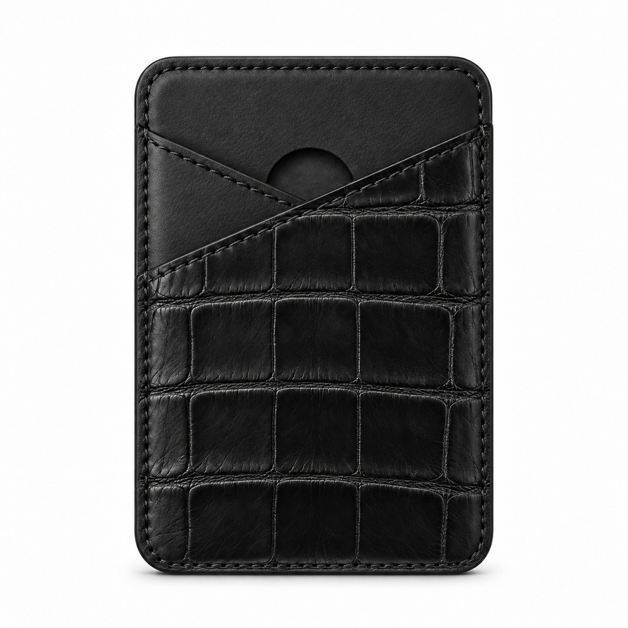 CLAN MagSafe Cross Pocket card holder — alligator and matching smooth calfskin — Black — front