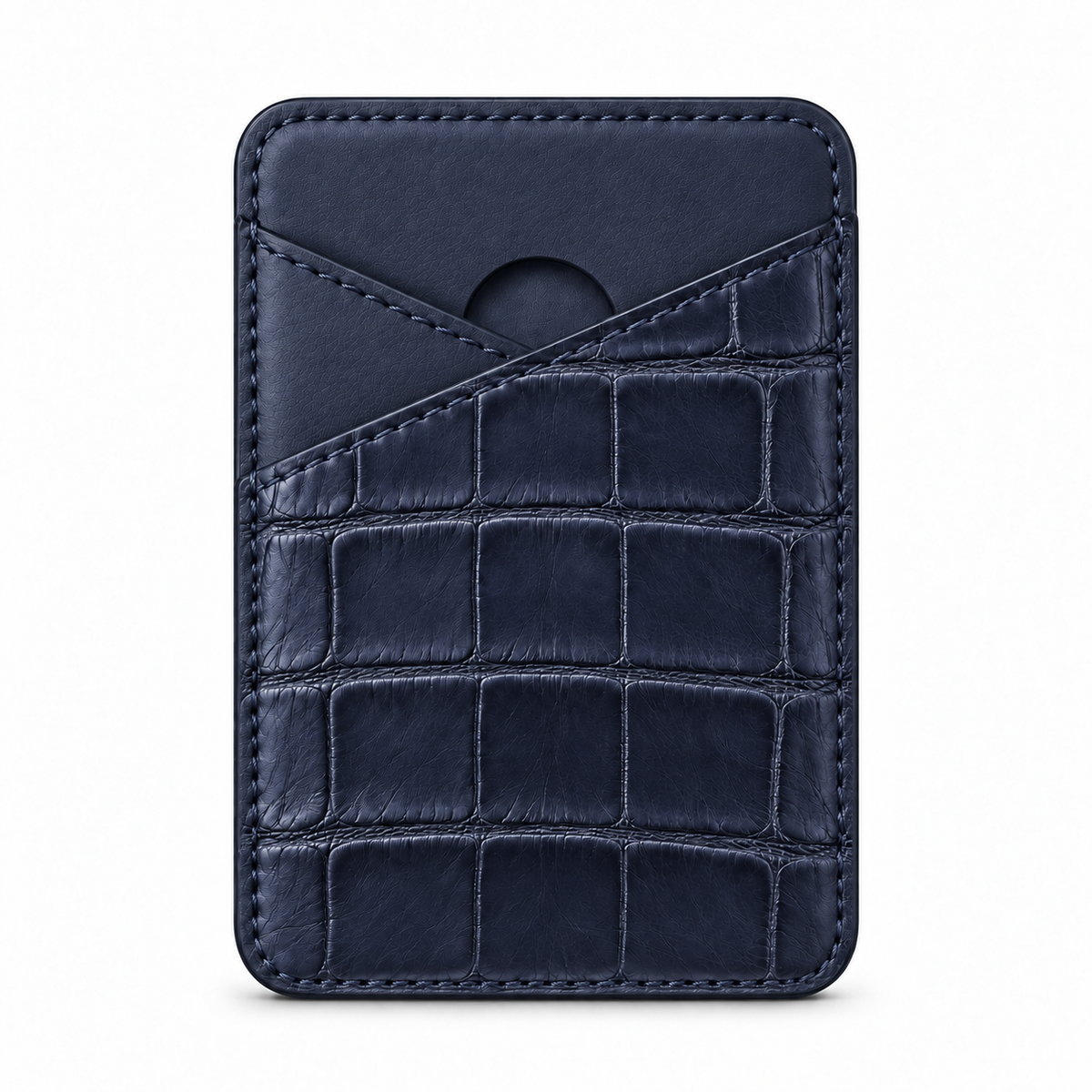 CLAN MagSafe Cross Pocket card holder — alligator and matching smooth calfskin — Blue — front