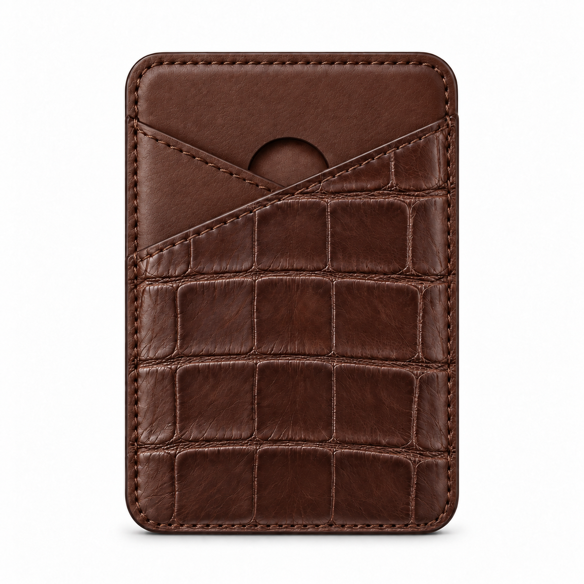 CLAN MagSafe Cross Pocket card holder — alligator and matching smooth calfskin — Brown — front