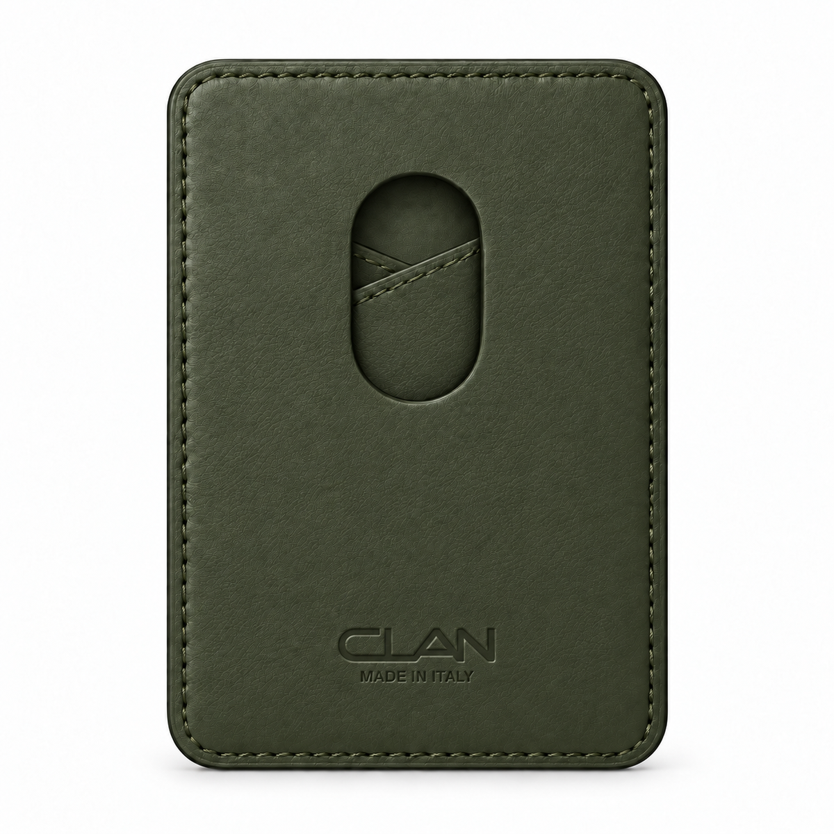 CLAN MagSafe Cross Pocket card holder — alligator and matching smooth calfskin — Military Green — back