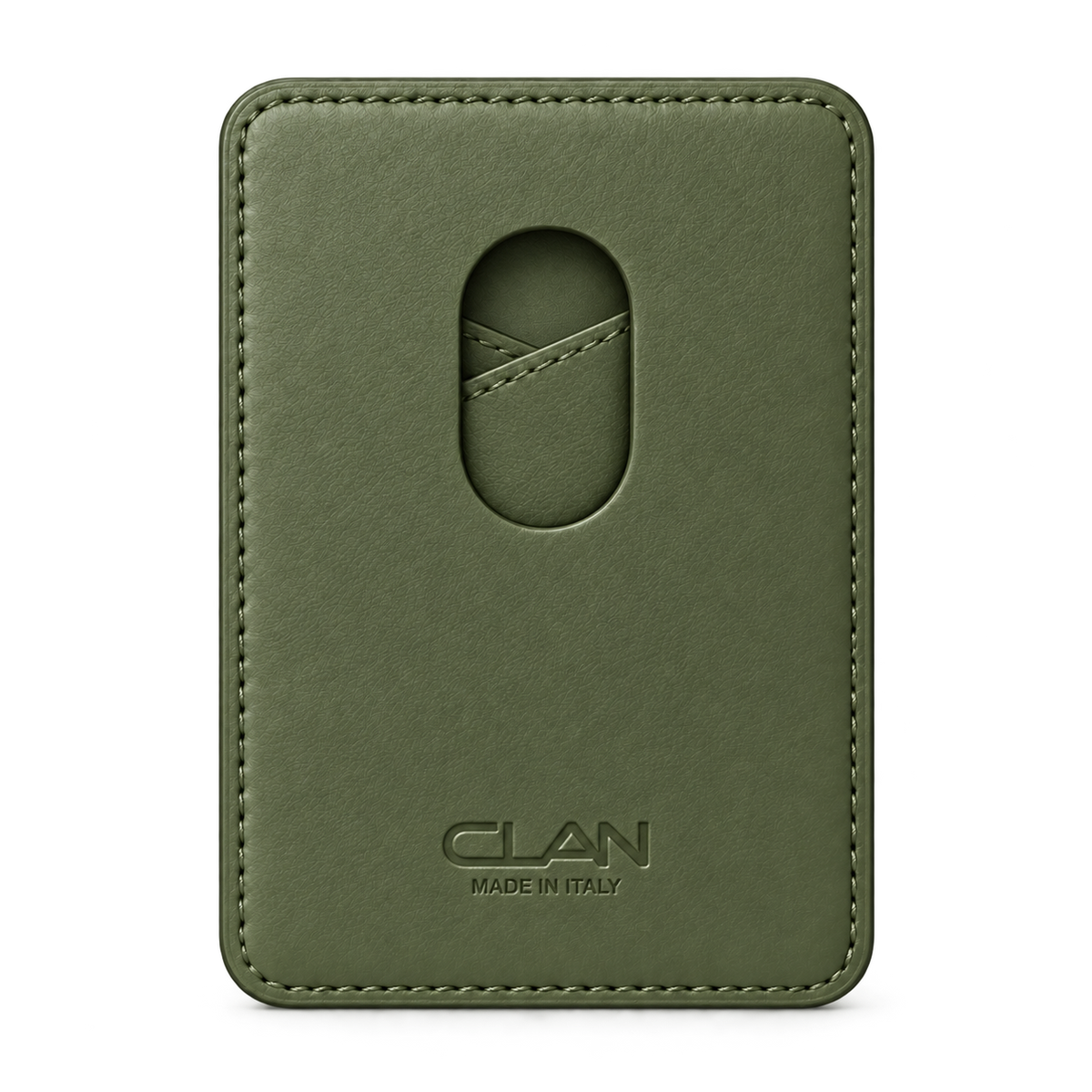 CLAN MagSafe Cross Pocket card holder — smooth calfskin — Green — back