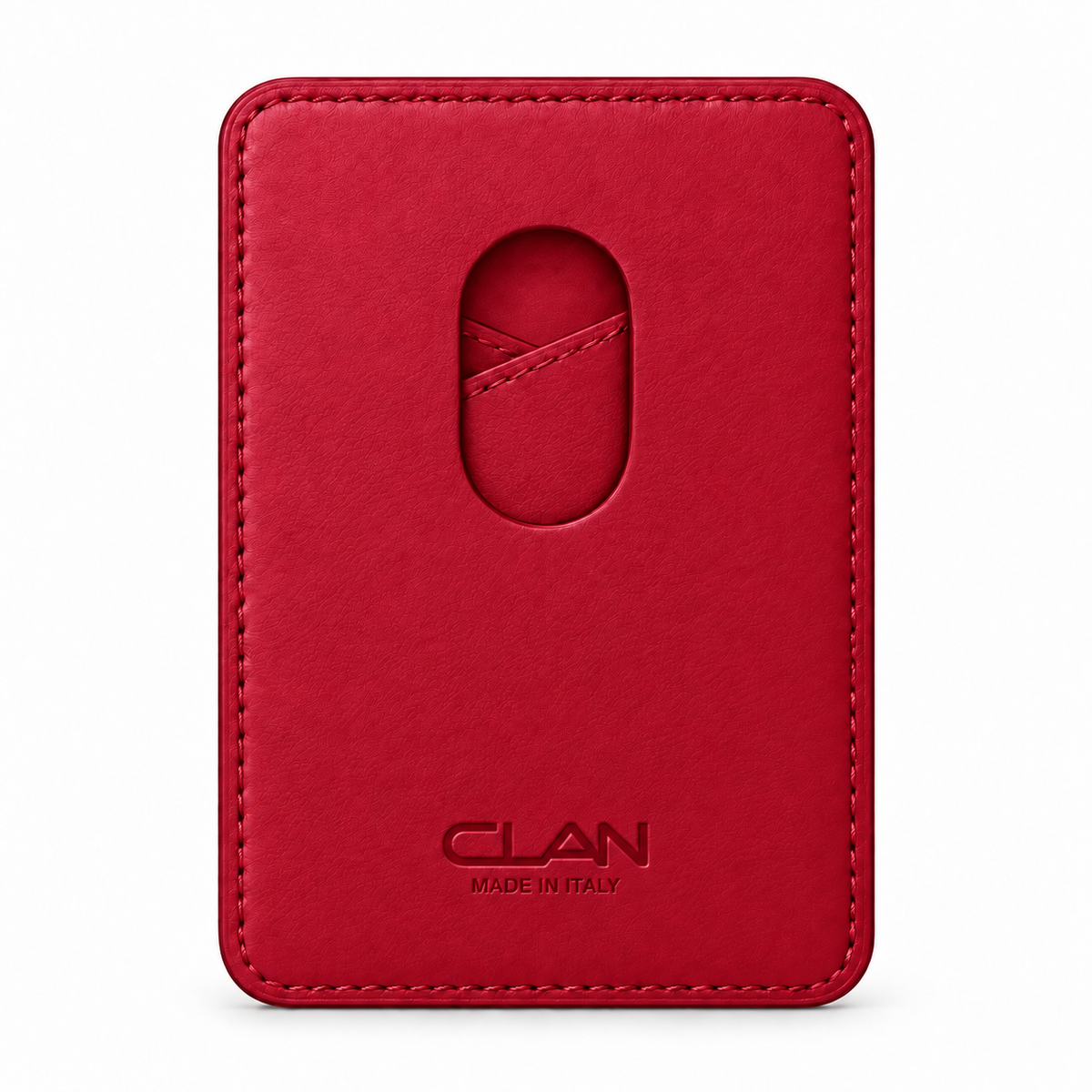 CLAN MagSafe Cross Pocket card holder — smooth calfskin — Red — back