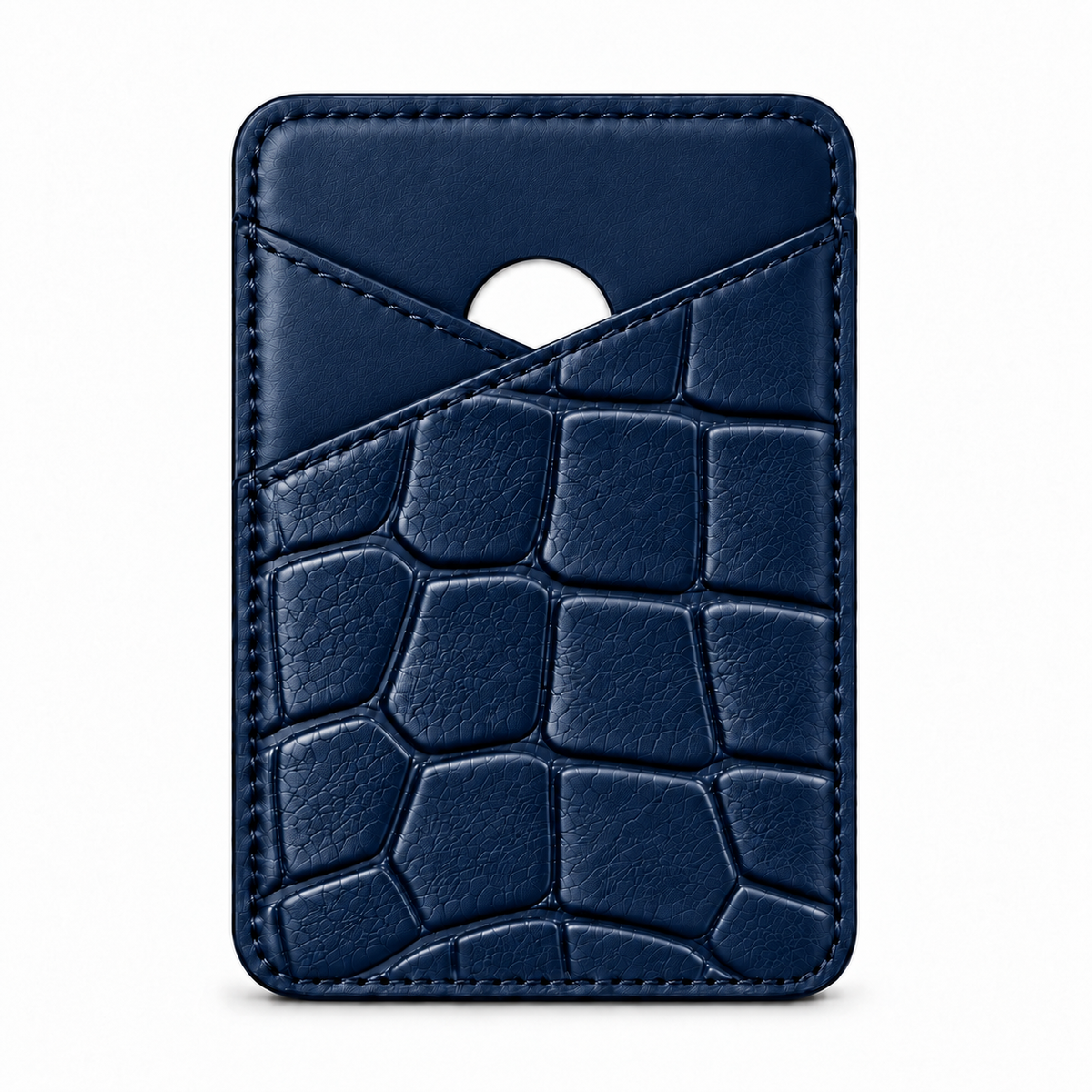 MagSafe Card Holder — Cross Pocket — Crocodile Embossed Calfskin — Blue