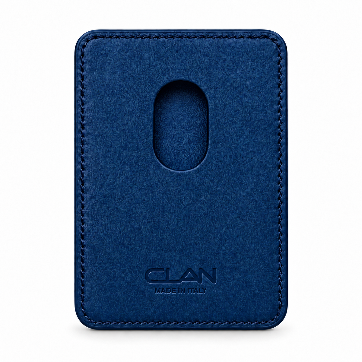 CLAN MagSafe Double Pocket card holder — alligator and matching smooth calfskin — Blue Ocean — back