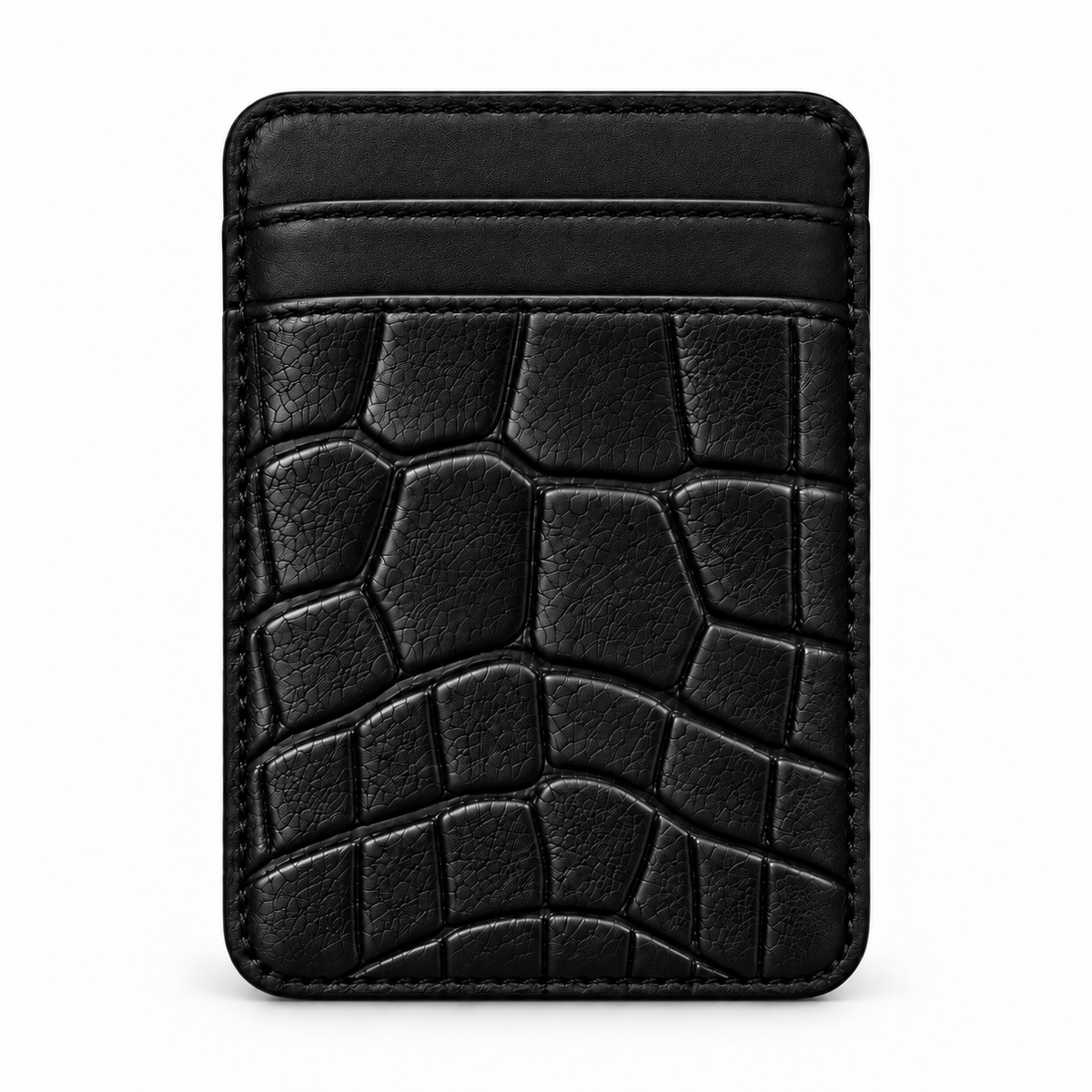 MagSafe Card Holder — Double Pocket — Crocodile Embossed Calfskin — Black