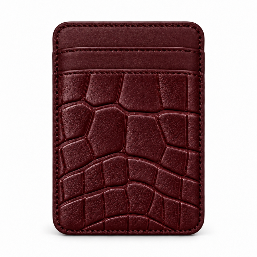 MagSafe Card Holder — Double Pocket — Crocodile Embossed Calfskin — Burgundy