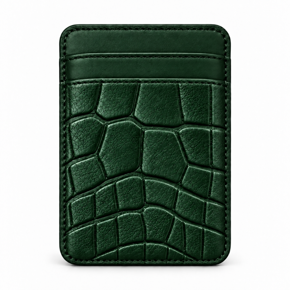 MagSafe Card Holder — Double Pocket — Crocodile Embossed Calfskin — Dark Green