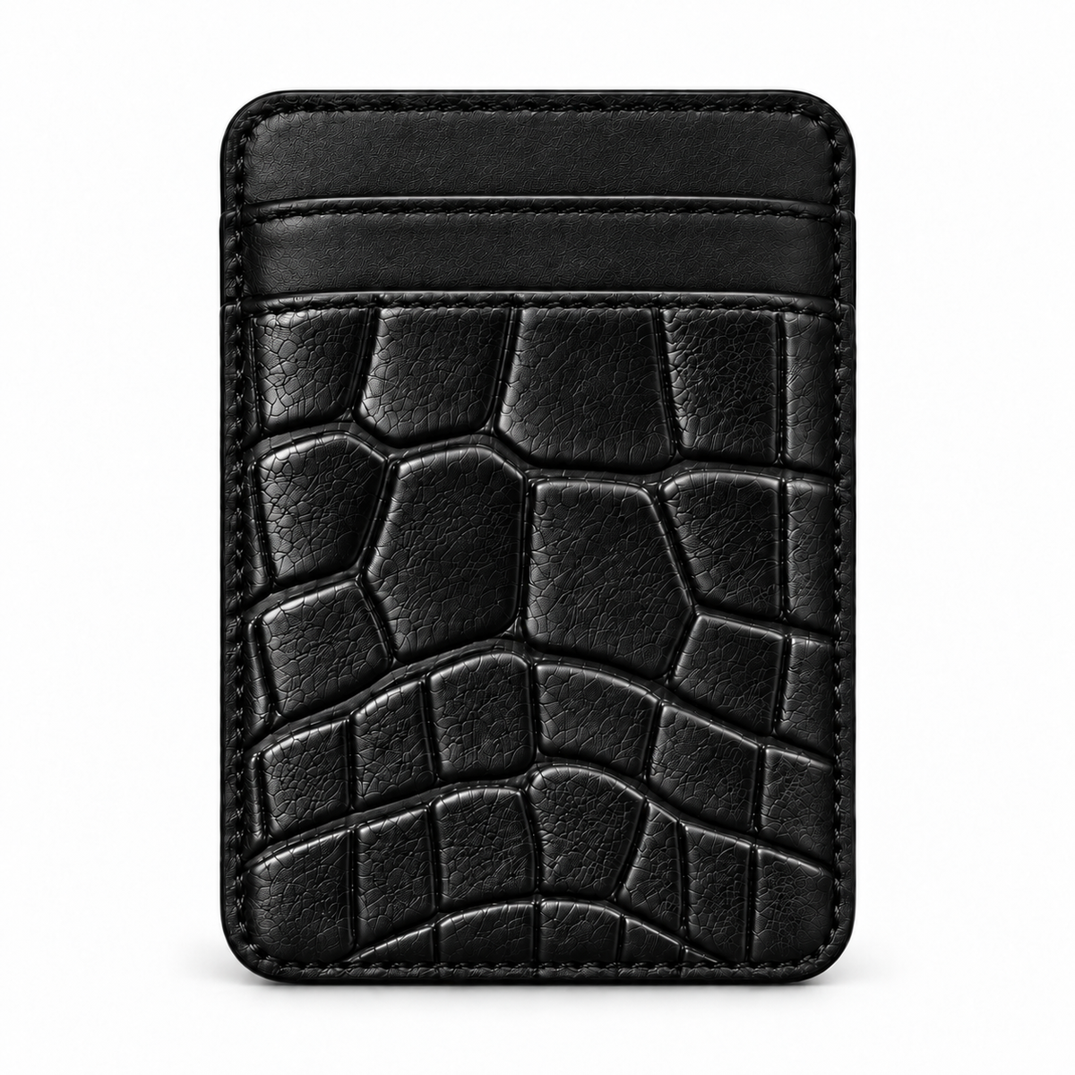 MagSafe Card Holder — Double Pocket — Crocodile Embossed Calfskin — Glossy Black