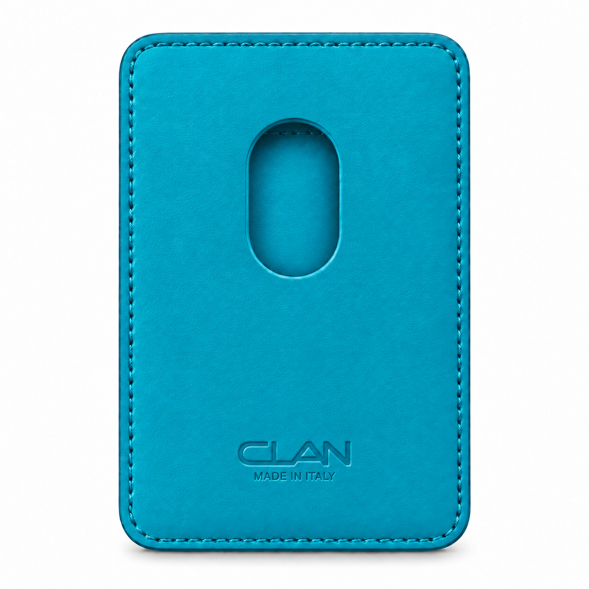 CLAN MagSafe Single Pocket card holder — alligator and matching smooth calfskin — Aqua Blue — back
