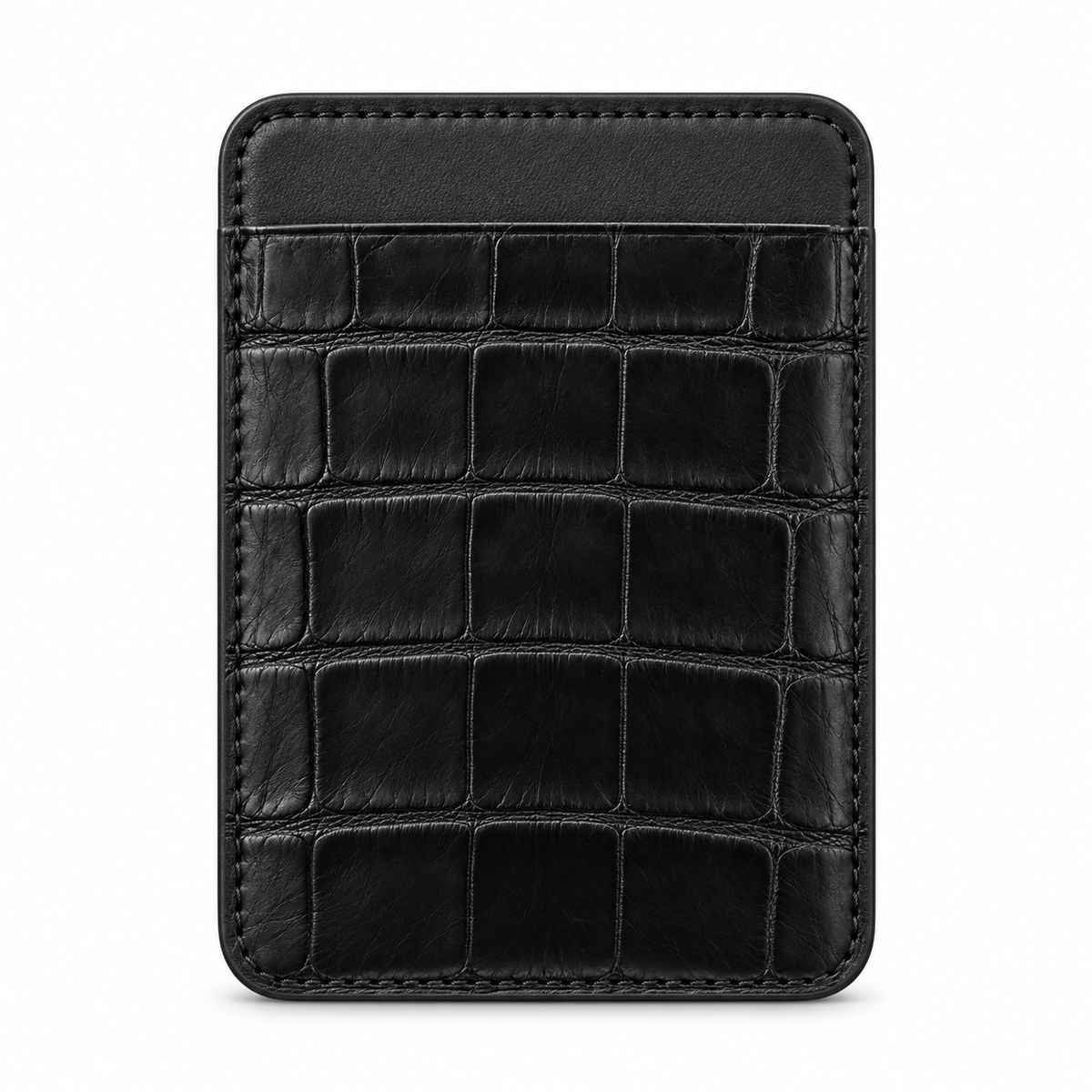 CLAN MagSafe Single Pocket card holder — alligator and matching smooth calfskin — Black — front
