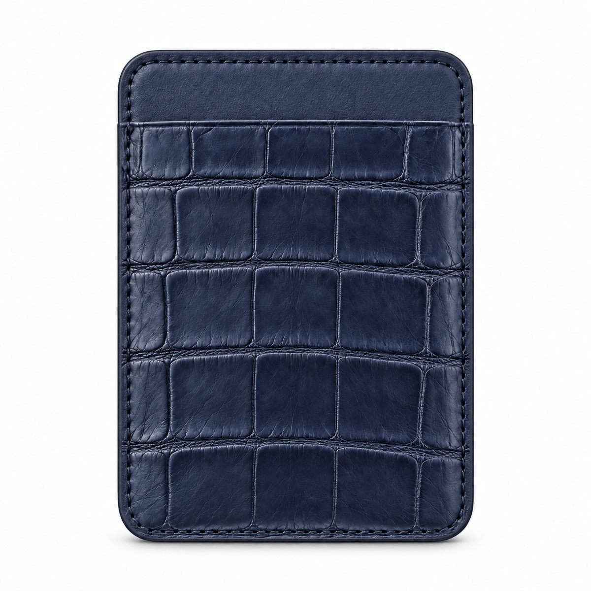 CLAN MagSafe Single Pocket card holder — alligator and matching smooth calfskin — Blue — front