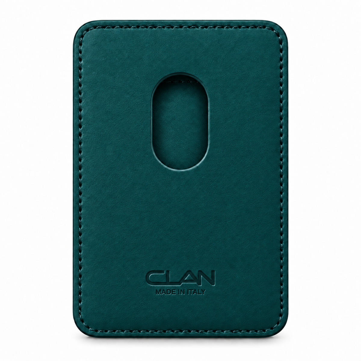 CLAN MagSafe Single Pocket card holder — alligator and matching smooth calfskin — Dark Petrol Green — back