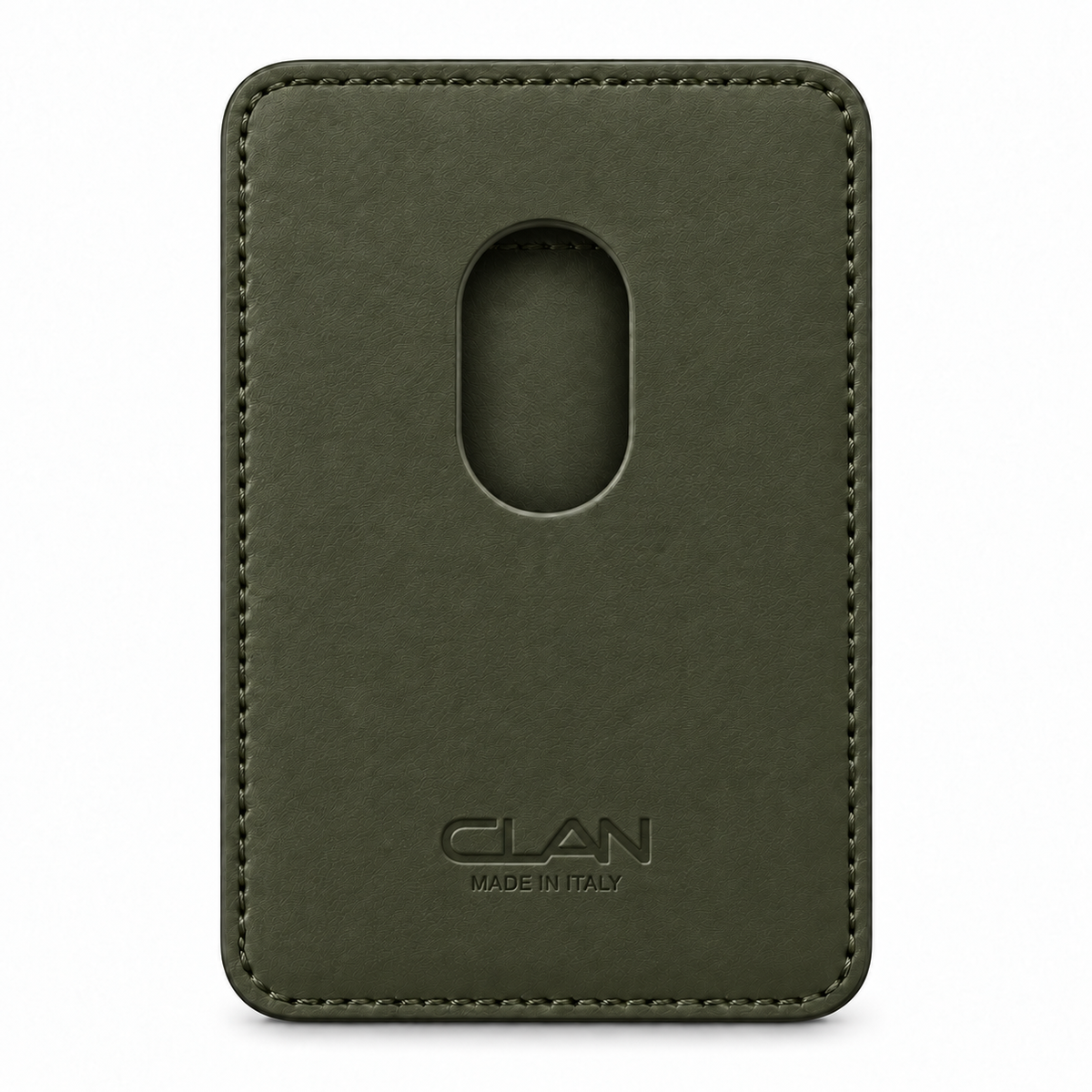 CLAN MagSafe Single Pocket card holder — alligator and matching smooth calfskin — Military Green — back
