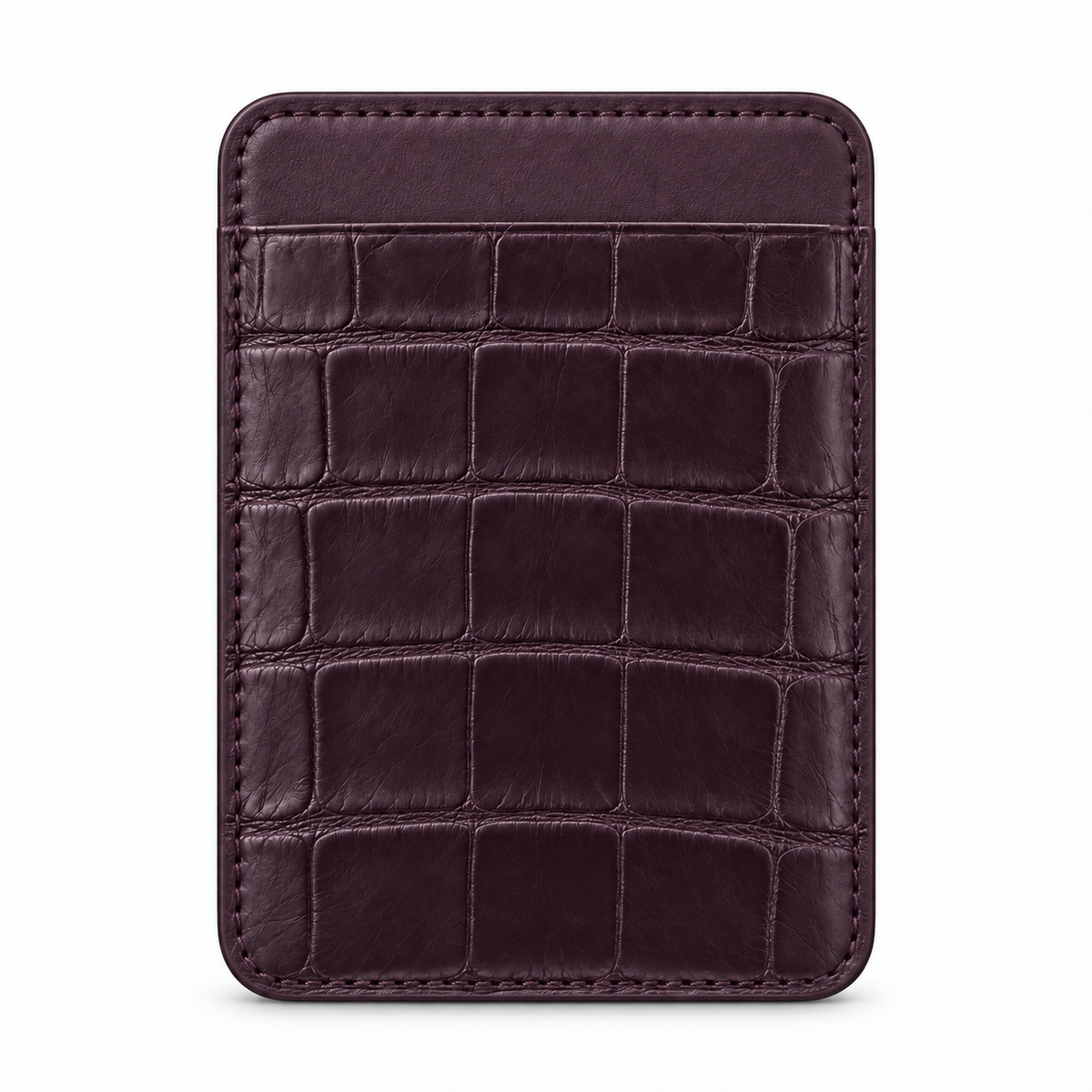 CLAN MagSafe Single Pocket card holder — alligator and matching smooth calfskin — Purple — front