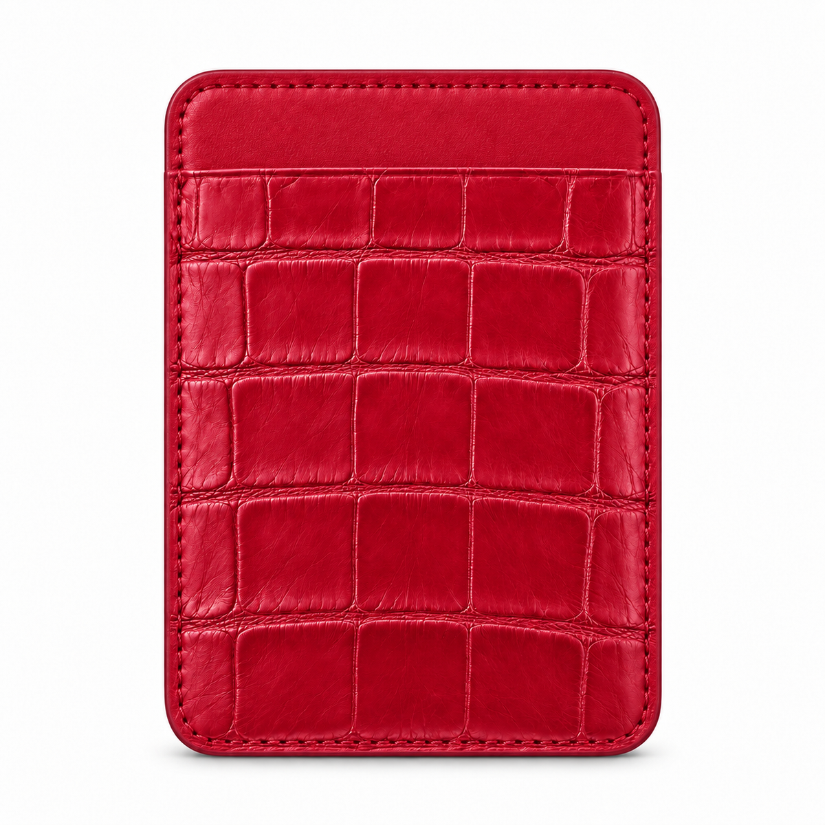 CLAN MagSafe Single Pocket card holder — alligator and matching smooth calfskin — Red — front
