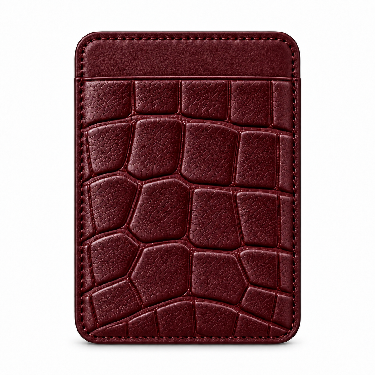 MagSafe Card Holder — Single Pocket — Crocodile Embossed Calfskin — Burgundy
