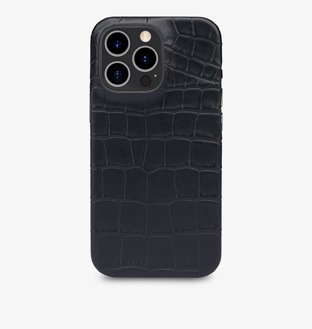iPhone 14 Pro Max — Pelle di vitello stampa coccodrillo — Nero