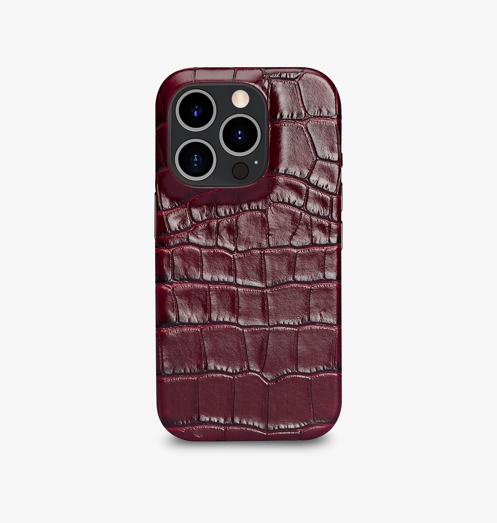 iPhone 14 Pro — Crocodile-embossed calfskin — Glossy Bordeaux — View image 1