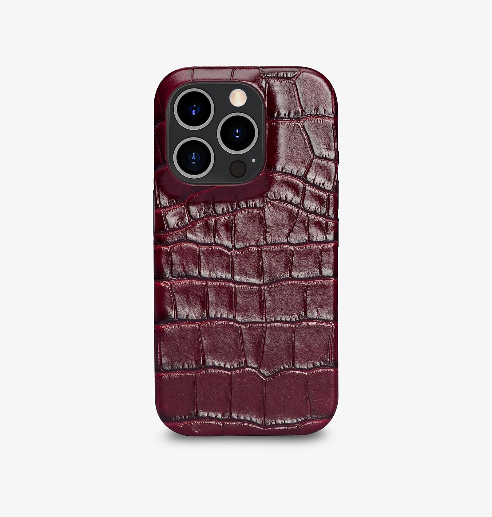 iPhone 14 — Vitello stampato coccodrillo — Bordeaux Lucido — Visualizza immagine 1