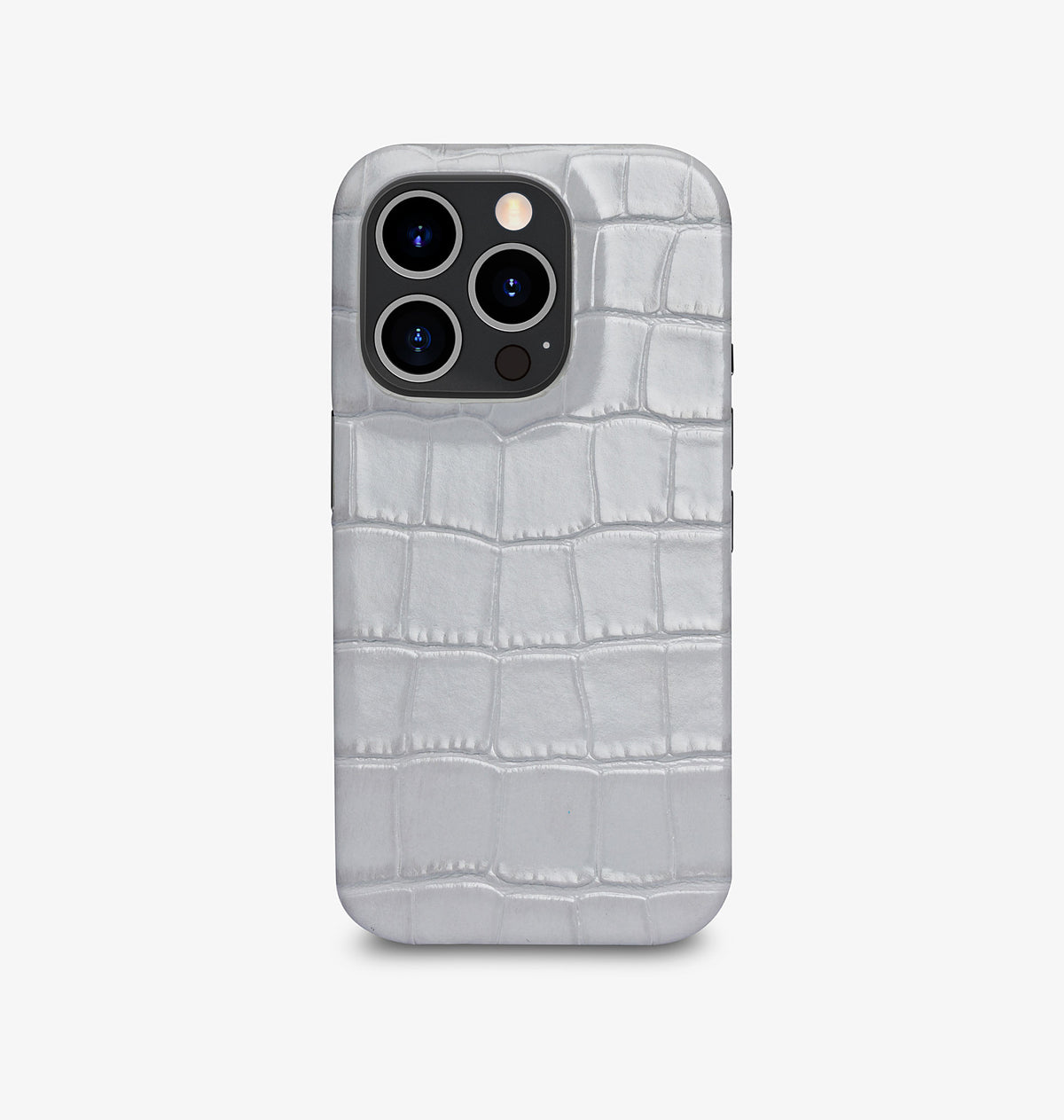 iPhone 14 Pro — Veau embossé crocodile — Glossy Grey — Voir l’image 1