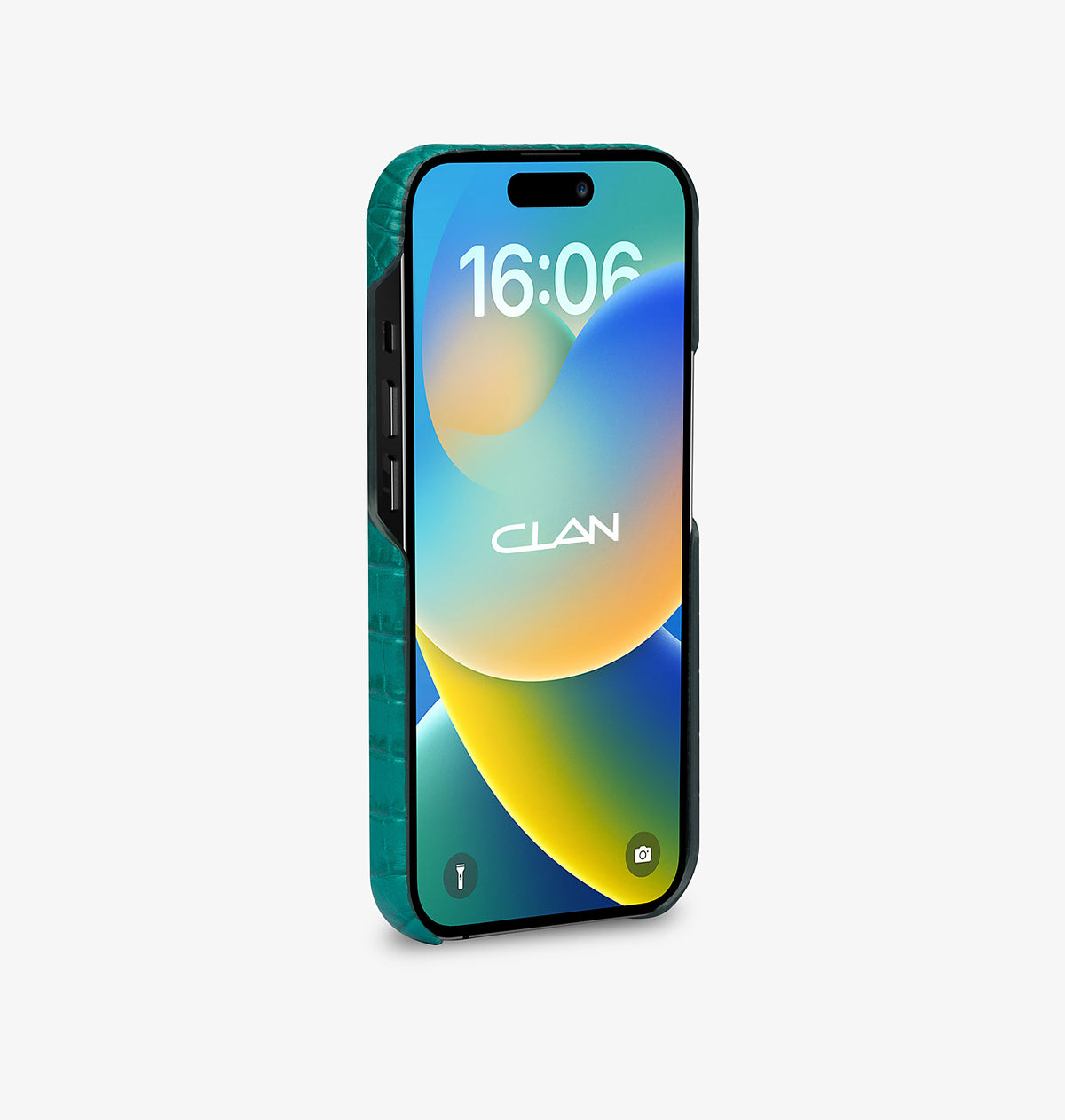 iPhone 14 Pro — Vitello stampato coccodrillo — Turchese lucido — Visualizza immagine 3