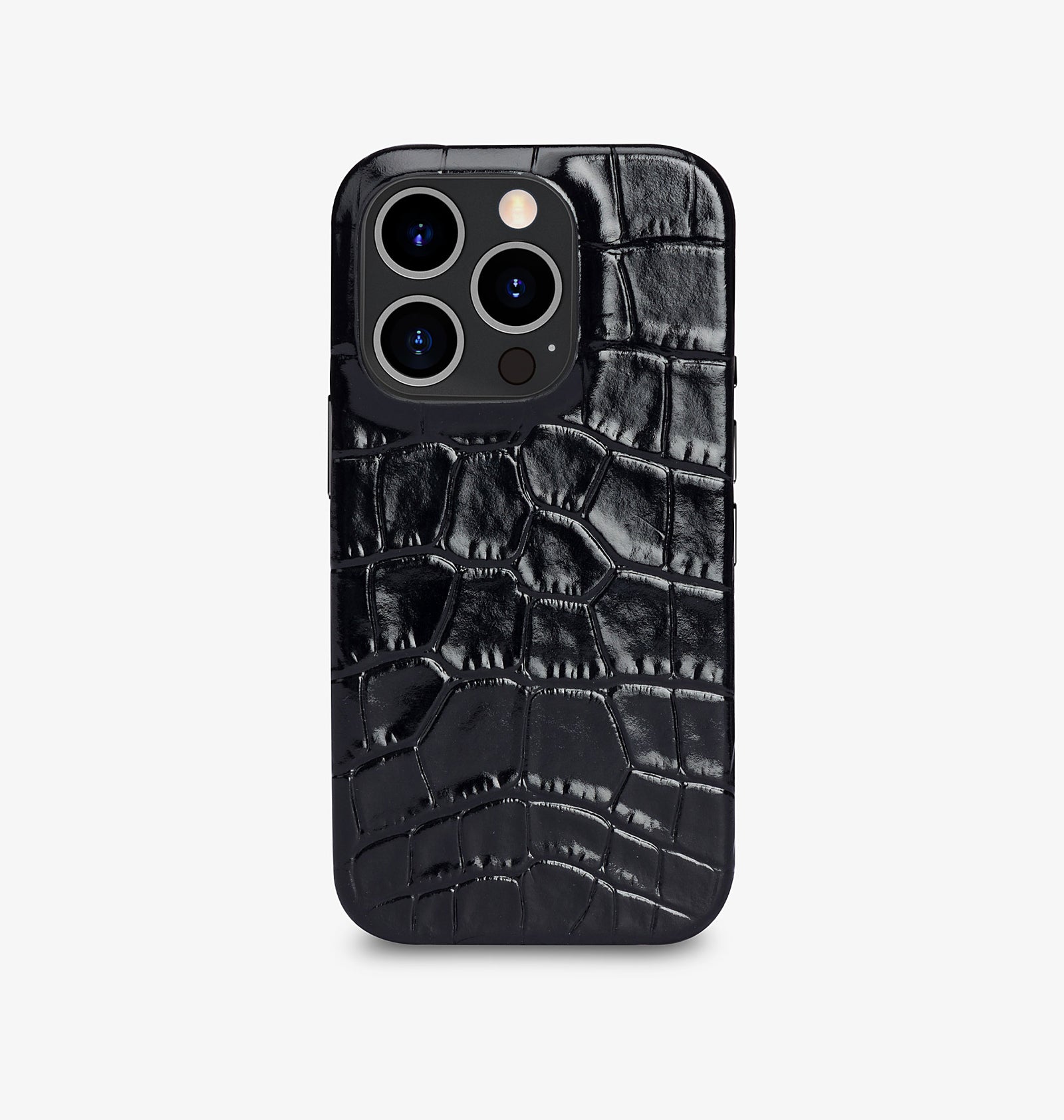 iPhone 14 Pro — Veau embossé crocodile — Noir brillant — Voir l’image 1
