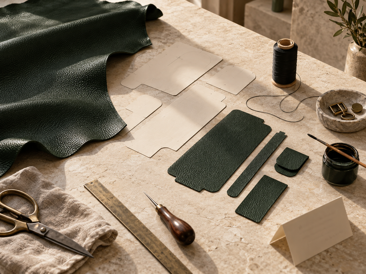 Leather, patterns and tools for CLAN Milano made-to-order production