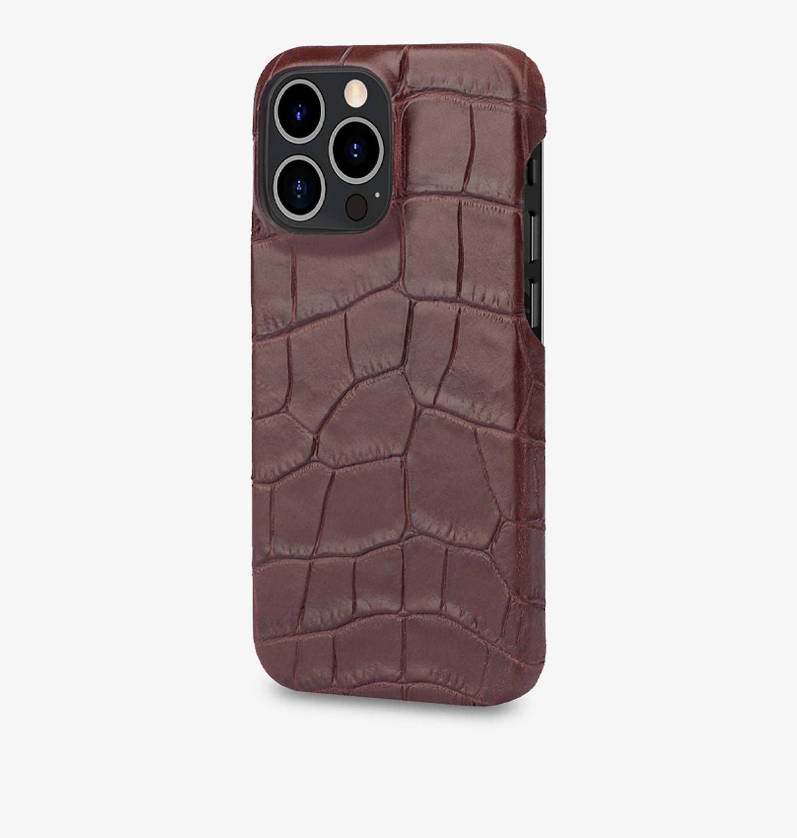 iPhone 15 Pro Max — Veau embossé crocodile — Glossy Marron — Voir l’image 2