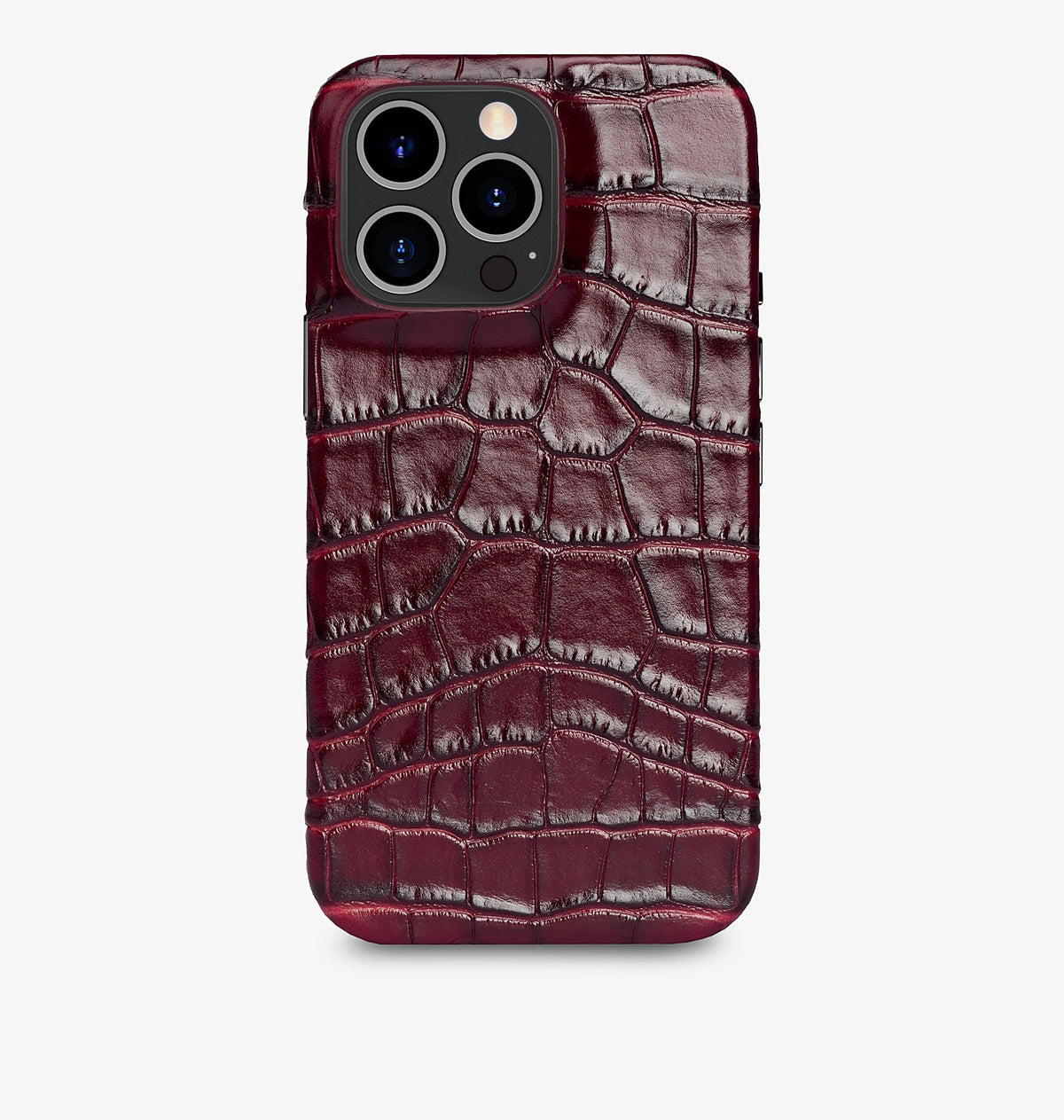 iPhone 15 Pro Max — Vitello stampato coccodrillo — Bordeaux lucido — Visualizza immagine 1