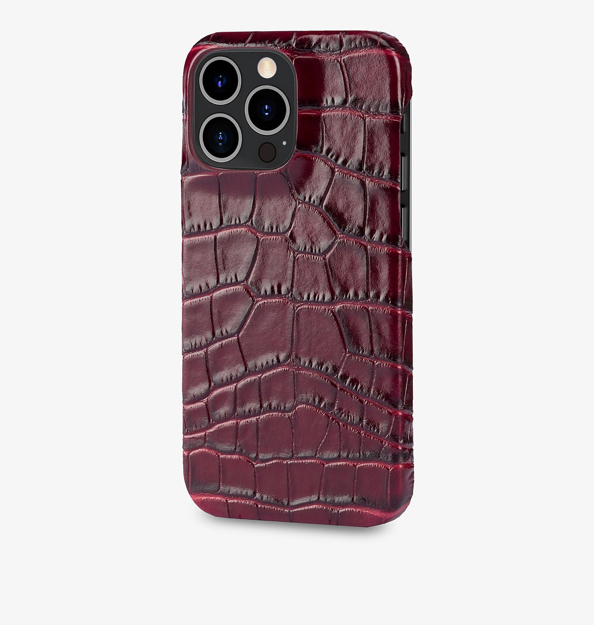 iPhone 15 Pro Max — Vitello stampato coccodrillo — Bordeaux lucido — Visualizza immagine 2