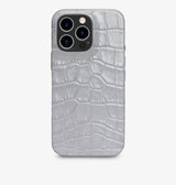 iPhone 15 Pro Max — Vitello stampato coccodrillo — Grigio lucido — Visualizza immagine 1