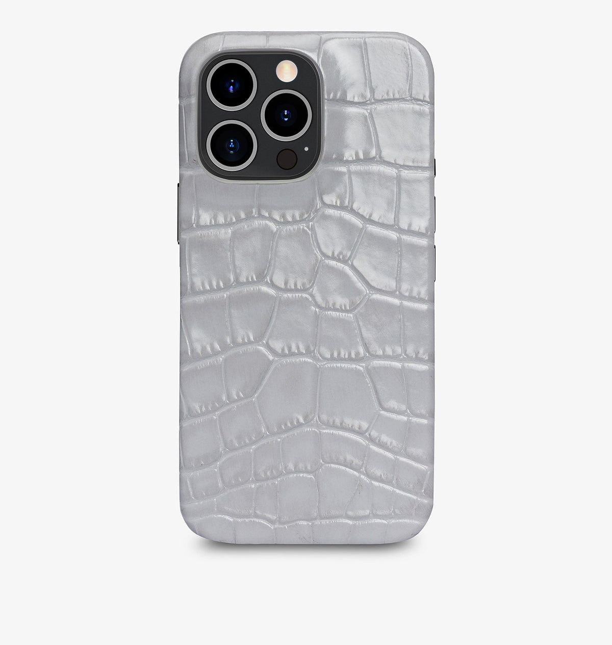 iPhone 15 Pro Max — Vitello stampato coccodrillo — Grigio lucido — Visualizza immagine 1