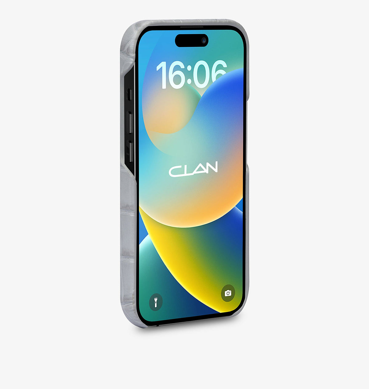 iPhone 15 Pro Max — Vitello stampato coccodrillo — Grigio lucido — Visualizza immagine 3