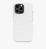 iPhone 15 Pro Max — Vitello stampato coccodrillo — Bianco lucido — Visualizza immagine 1