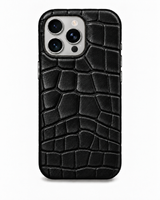 iPhone 16 Pro — Crocodile-embossed calfskin — Glossy Black — View image 1