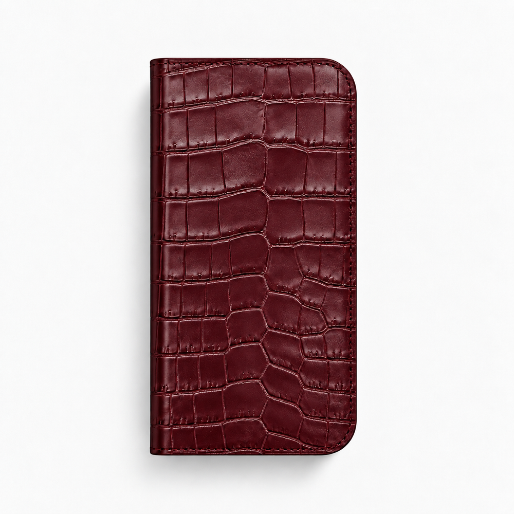 iPhone 18 Pro Max — Folio Vitello stampato coccodrillo — Bordeaux