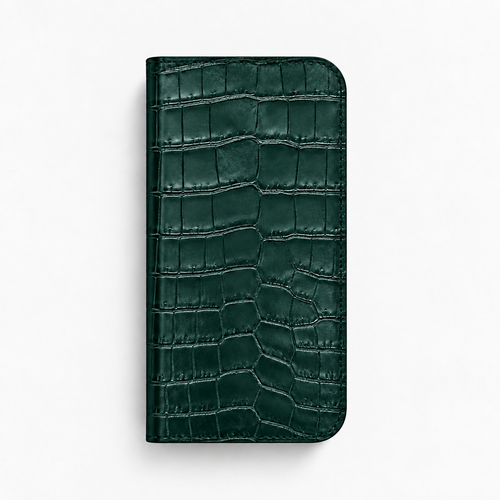 iPhone 17 Pro — Folio Crocodile-embossed calfskin — Dark Green