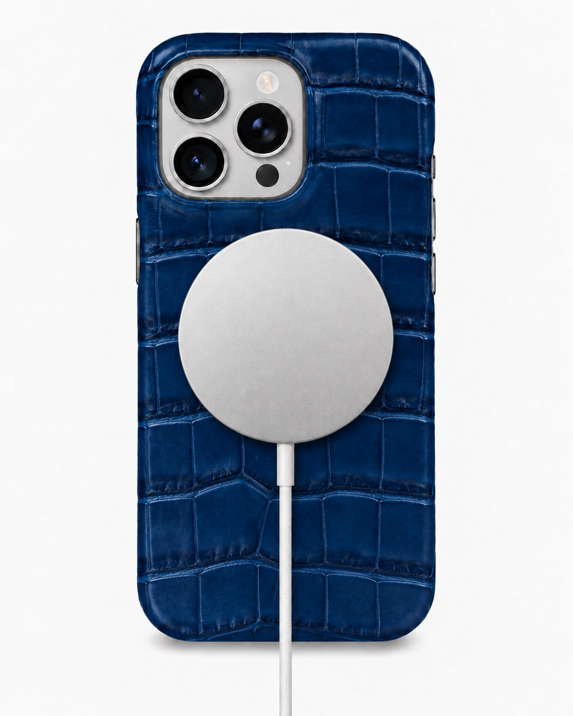 iPhone 16 Pro — Veau embossé crocodile — Bleu — Voir l’image 5