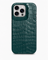 iPhone 16 Pro — Veau embossé crocodile — Vert foncé — Voir l’image 1