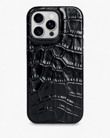 iPhone 16 Pro — Veau embossé crocodile — Noir brillant — Voir l’image 1