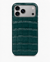 iPhone 17 Pro — Veau embossé crocodile — Vert foncé — Voir l’image 1