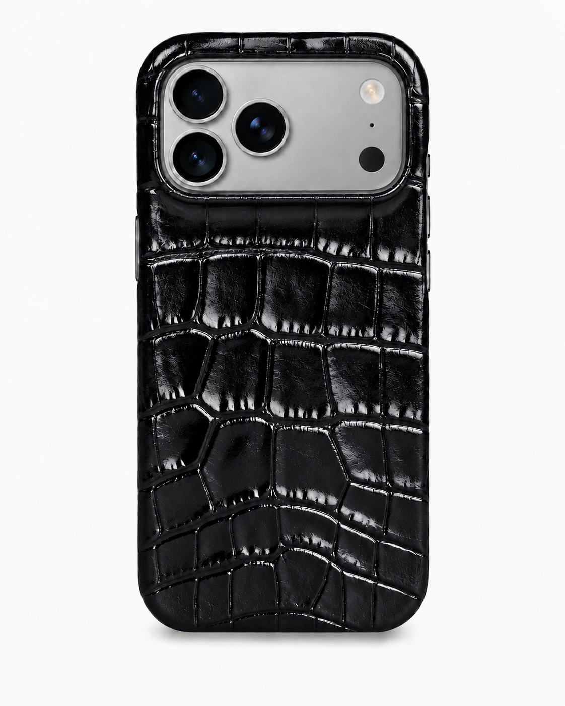 iPhone 17 Pro — Veau embossé crocodile — Noir brillant — Voir l’image 1