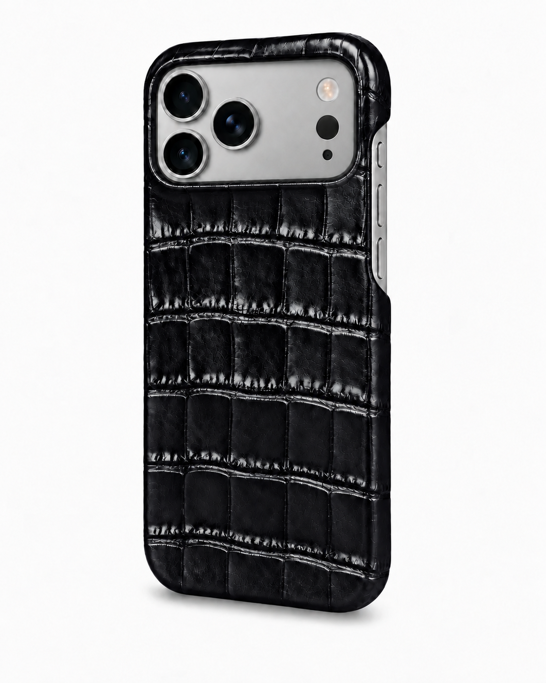 iPhone 17 Pro — Veau embossé crocodile — Noir brillant — Voir l’image 2
