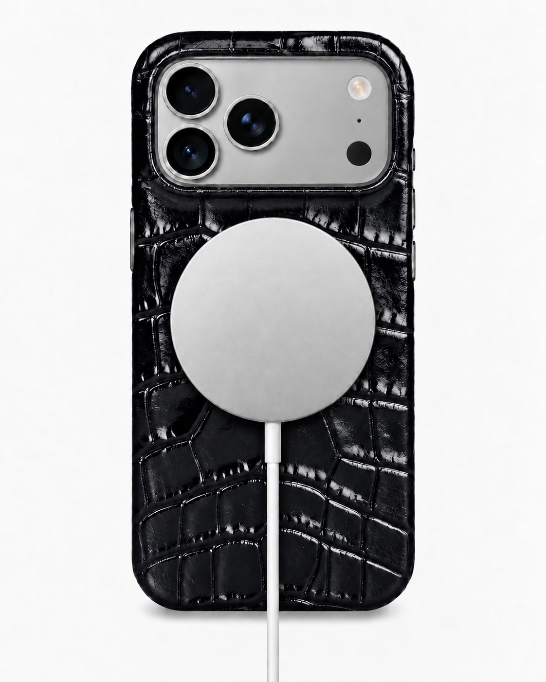 iPhone 17 Pro — Veau embossé crocodile — Noir brillant — Voir l’image 5