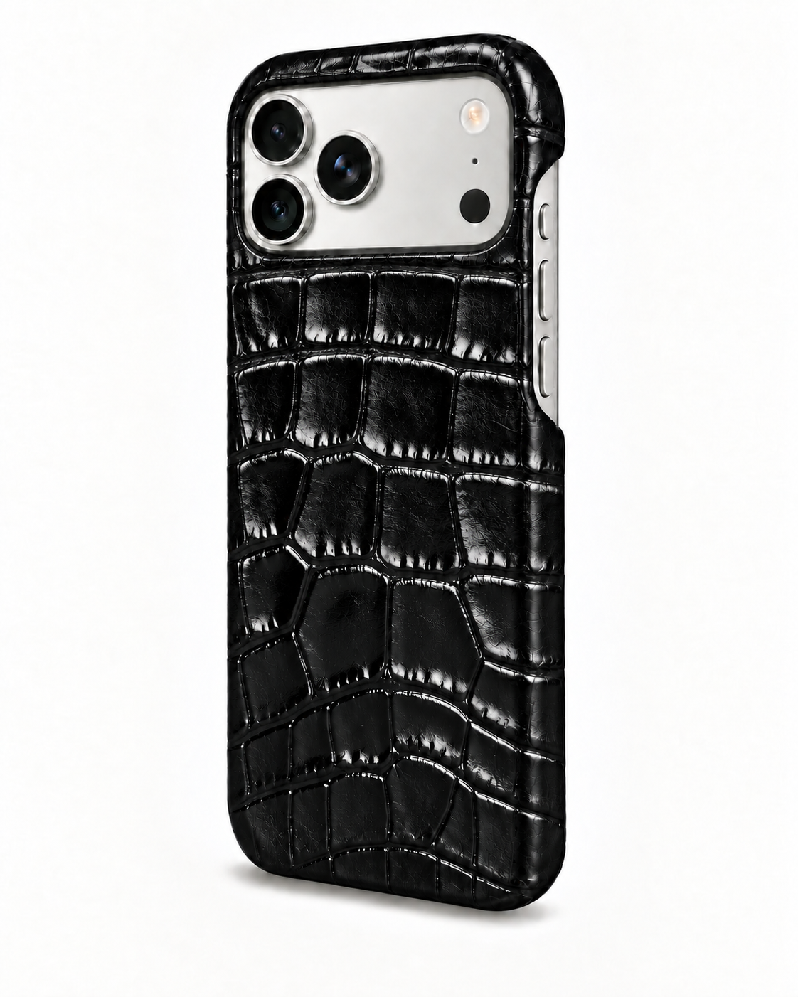 iPhone 18 Pro Max — Crocodile-embossed calfskin — Glossy Black — View image 2