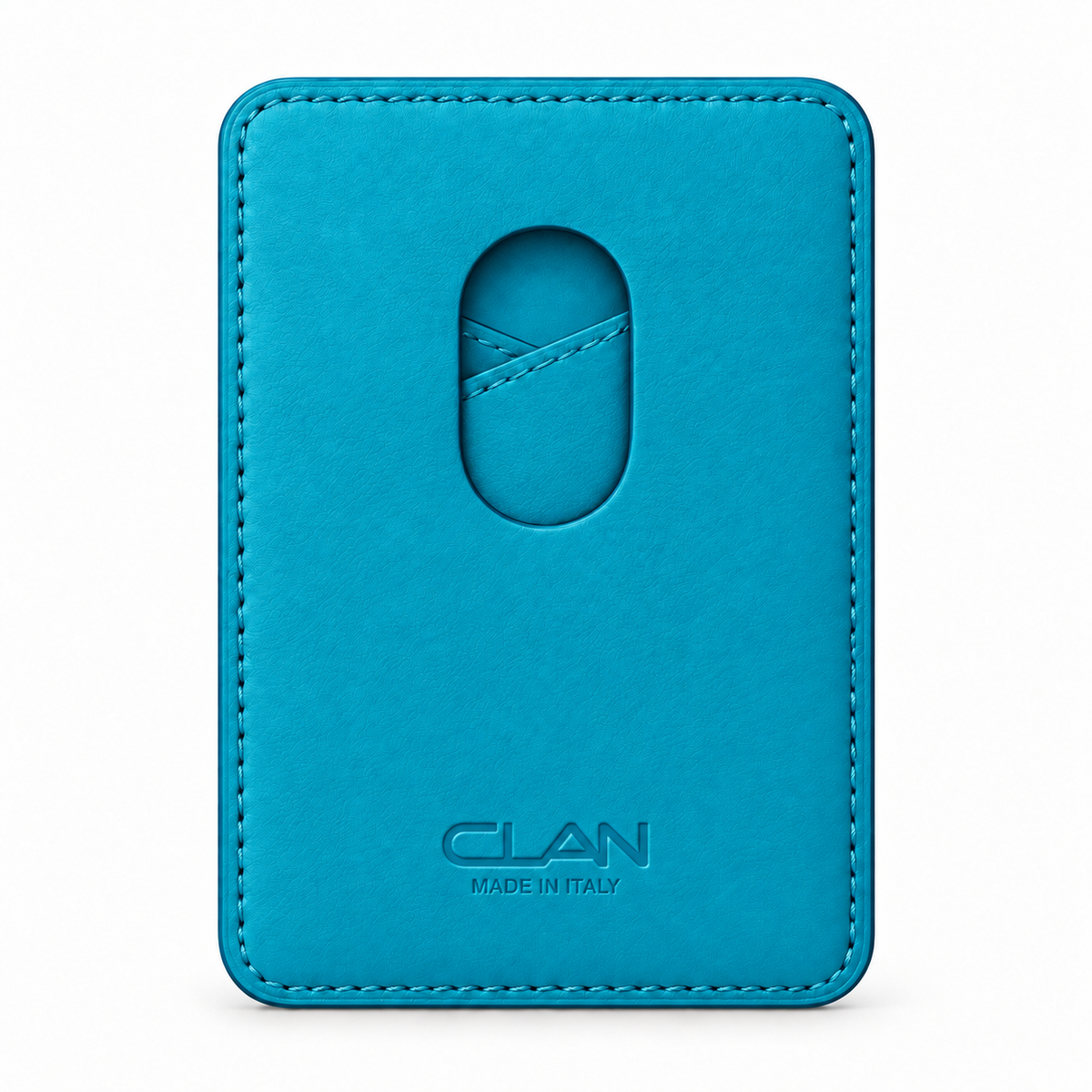 CLAN MagSafe Cross Pocket card holder — alligator and matching smooth calfskin — Aqua Blue — back