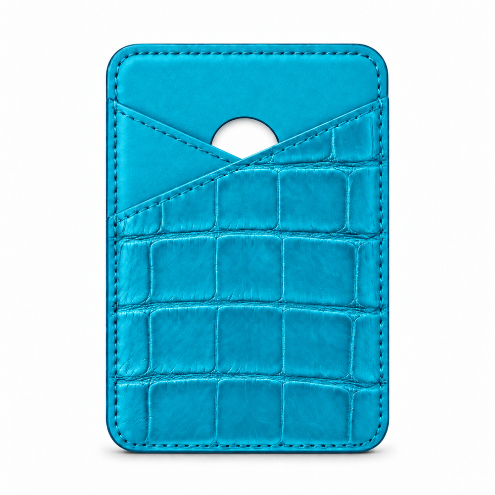 MagSafe Card Holder — Cross Pocket — Alligator — Aqua Blue